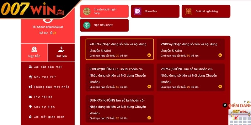 Nạp Tiền 007Win An Toàn Theo Hướng Dẫn Và Lưu Ý Quan Trọng 2 Quy trình nạp tiền 007Win chi tiết bạn cần biết